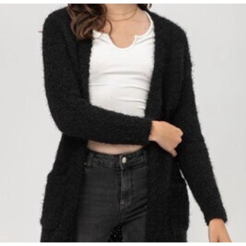 Love Tree Open Cardigan‎ Sweater Black Women's Size Small Front Pockets